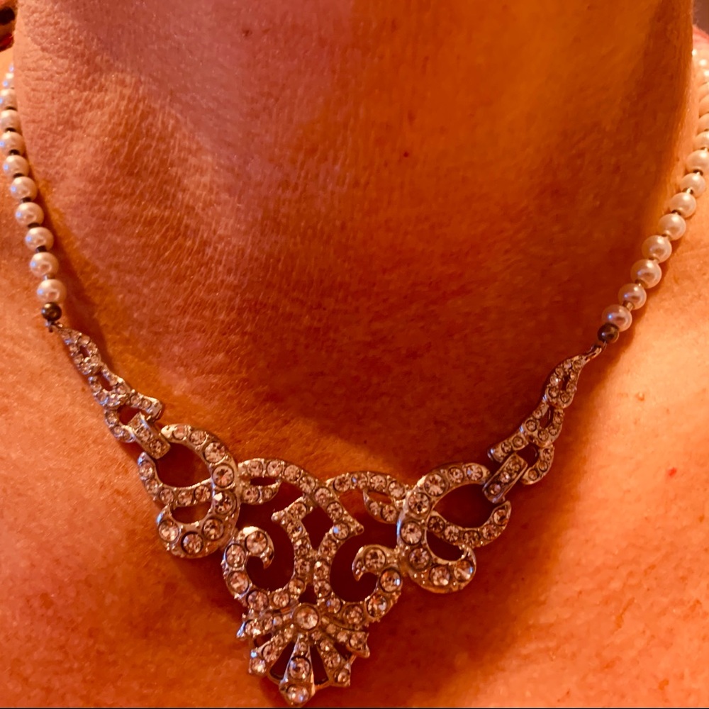Crystal and Pearls extra bling choker Necklace